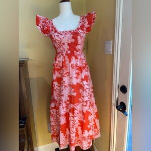 Tuckernuck pink and orange midi flutter dress. XS